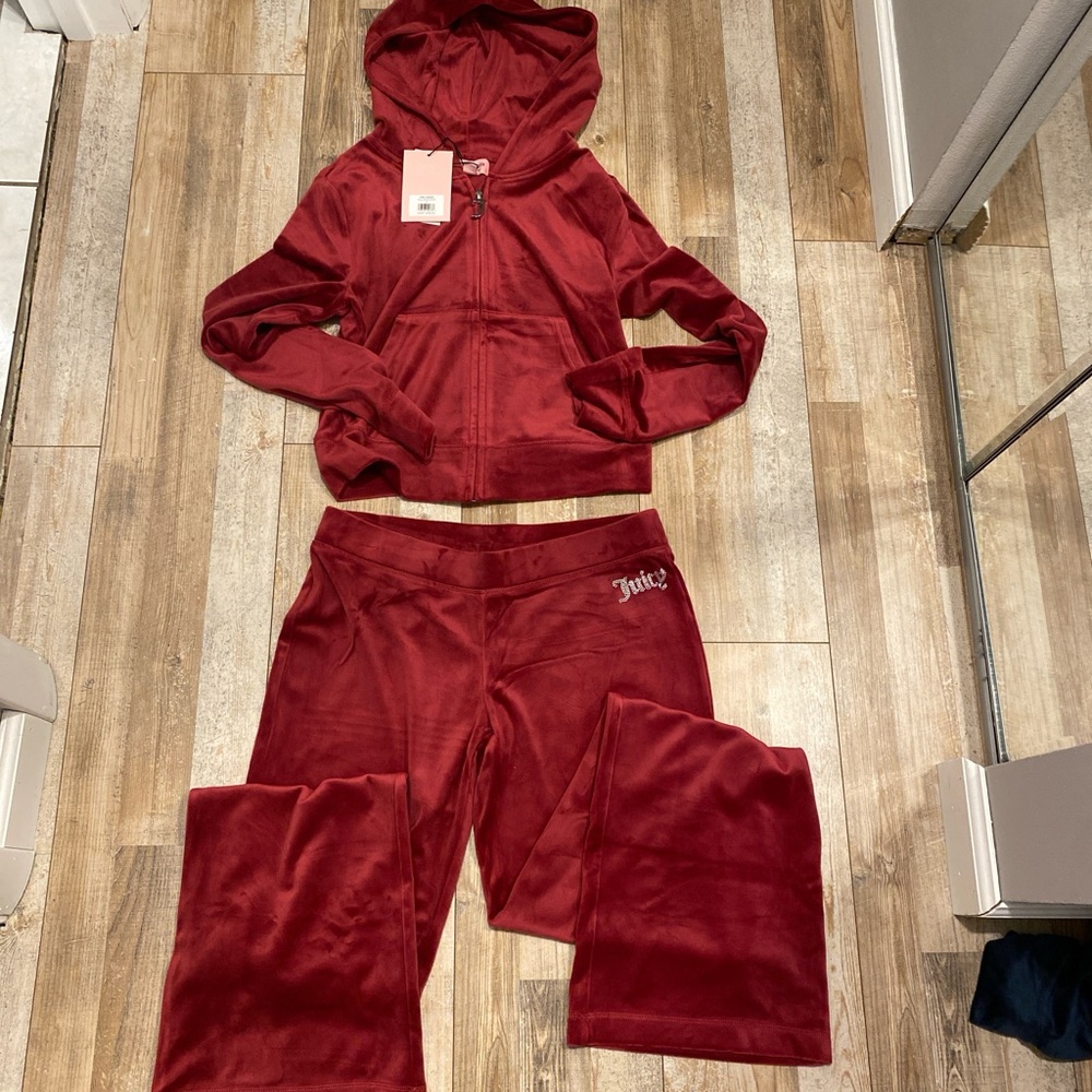 Juicy Couture Red Velour Hoodie and Sweatpants Set - Picture 2 of 4